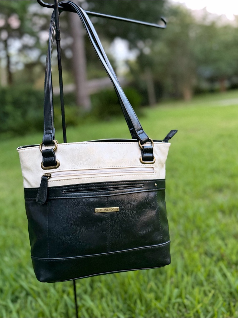 Stone & Co. Black and Cream Shoulder Tote